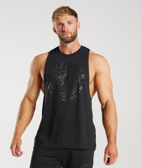 Men's Gymshark Legacy Drop Arm Tanks Black | CA 3N1A85